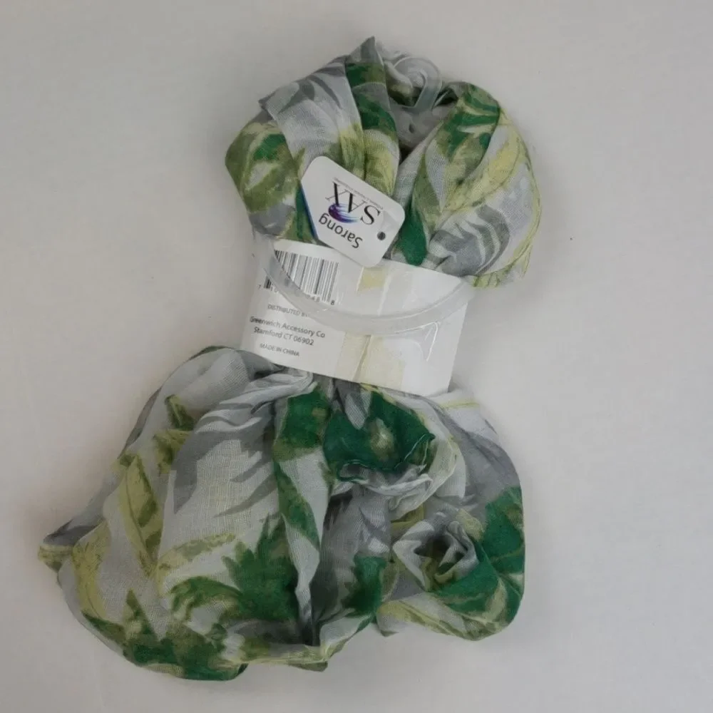 NWT SAX Eyewear & Fashion Accessories Green Floral Lightweight Beach Sarong